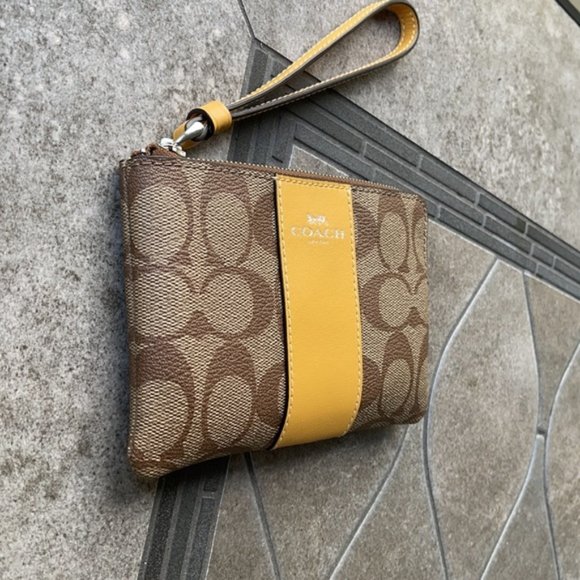 COACH Signature PVC Leather Corner Zip Wristlet - Picture 3 of 16